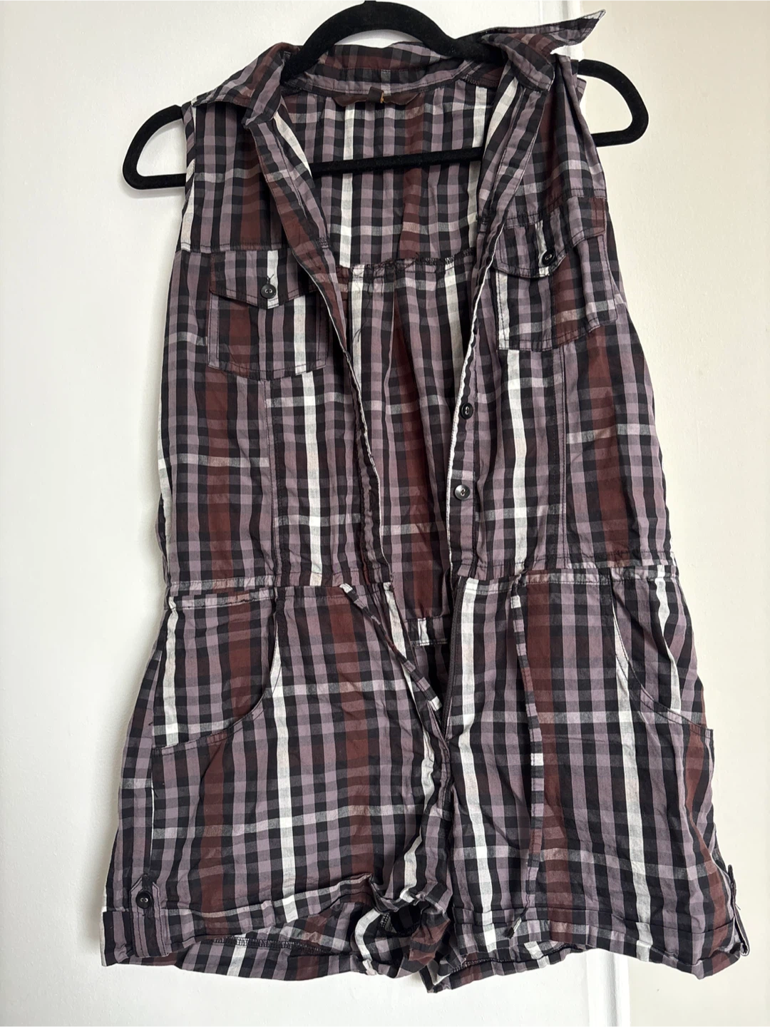 Sleeveless Plaid Romper