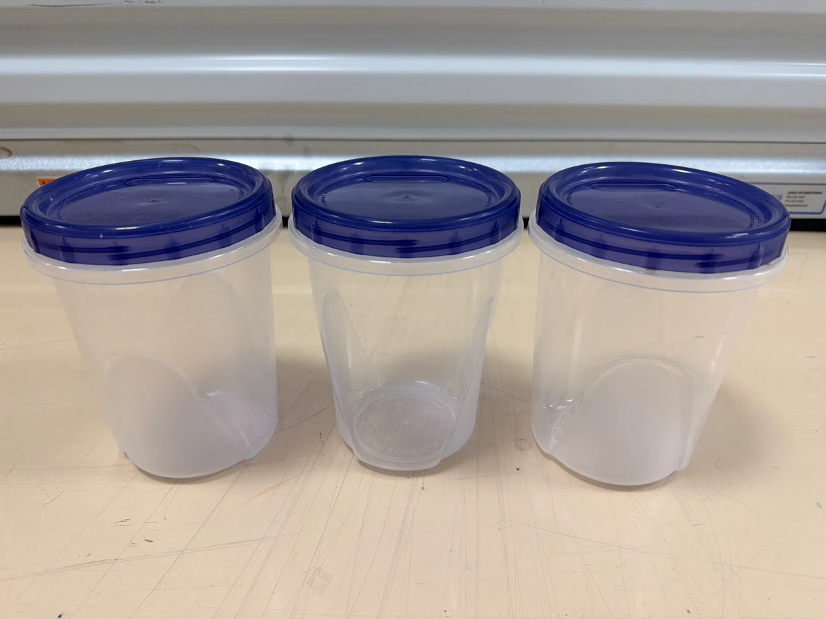 Set of 3 Food Storage Containers with Blue Lids