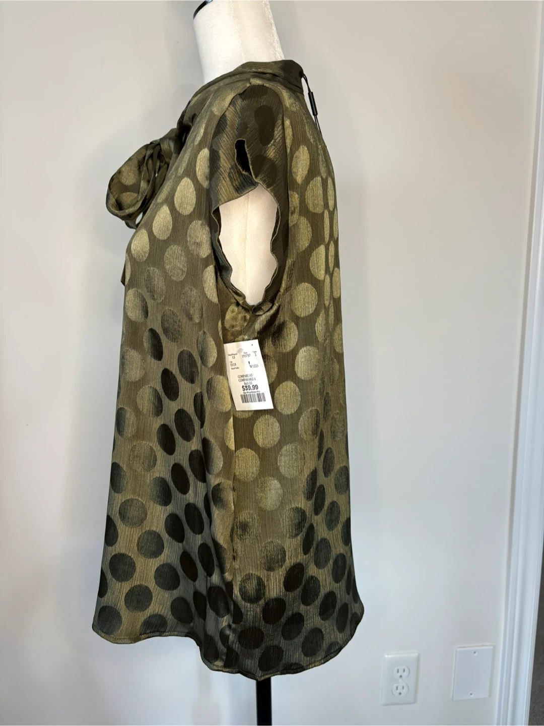 M - Calvin Klein Olive Polka Dot Blouse - photo 2
