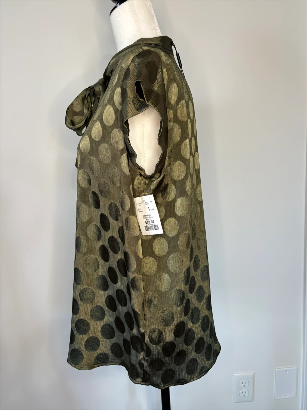 M - Calvin Klein Olive Polka Dot Blouse - photo 3