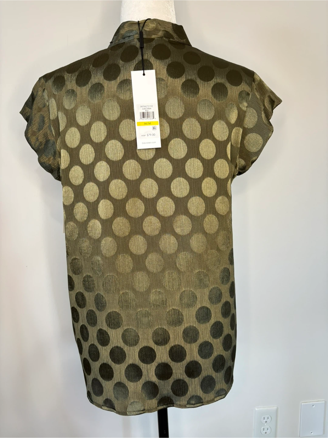 M - Calvin Klein Olive Polka Dot Blouse - photo 4