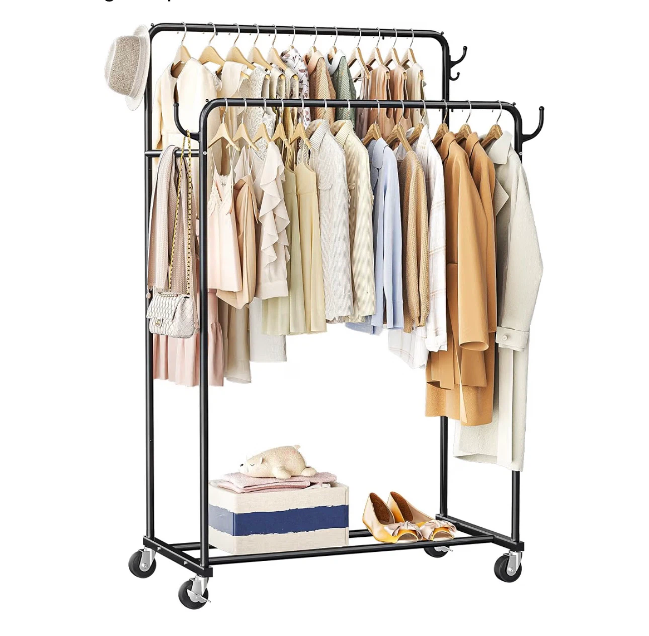 Rolling Garment Rack with Double Rods