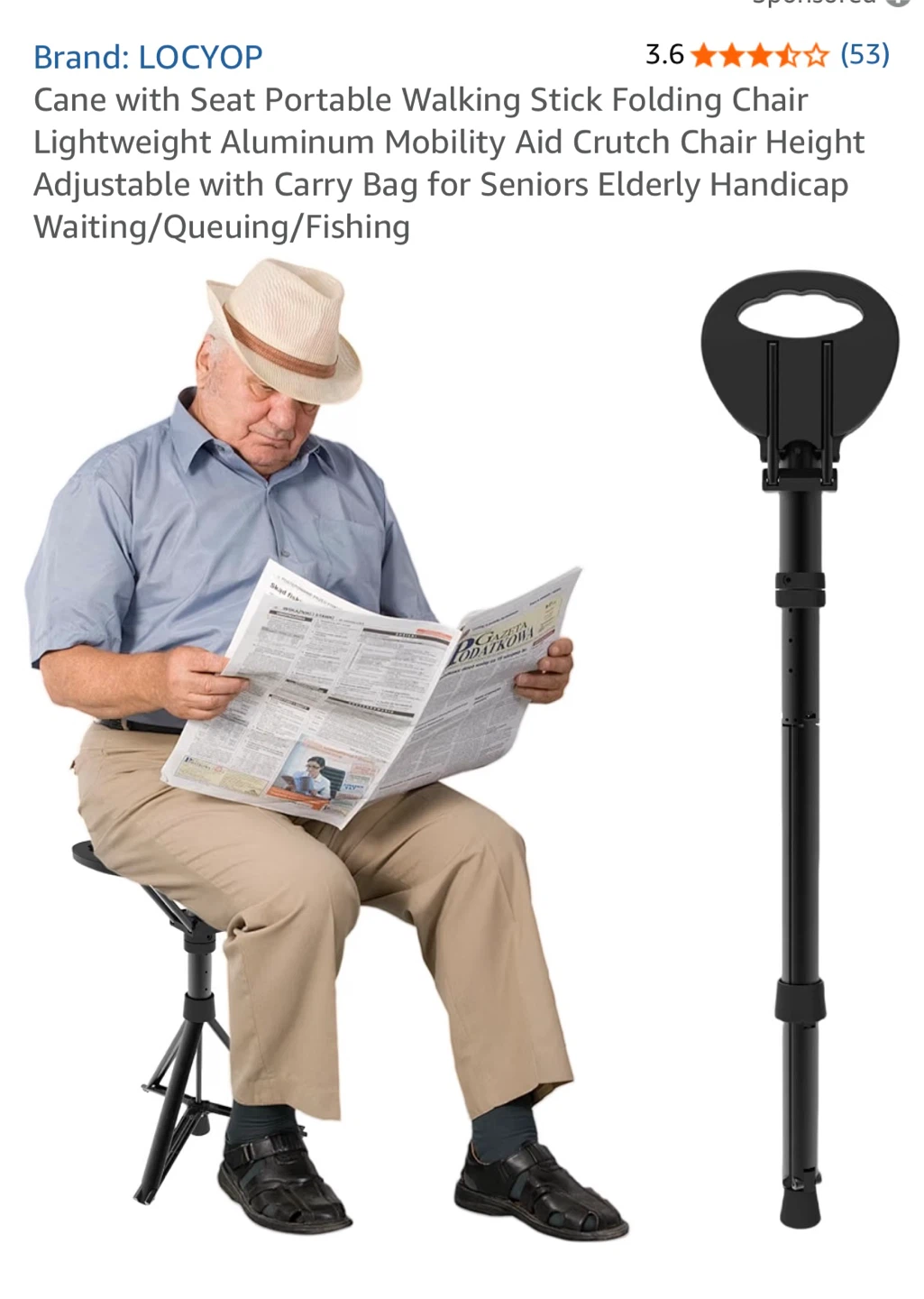 LOCYOP Portable Walking Stick Folding Chair