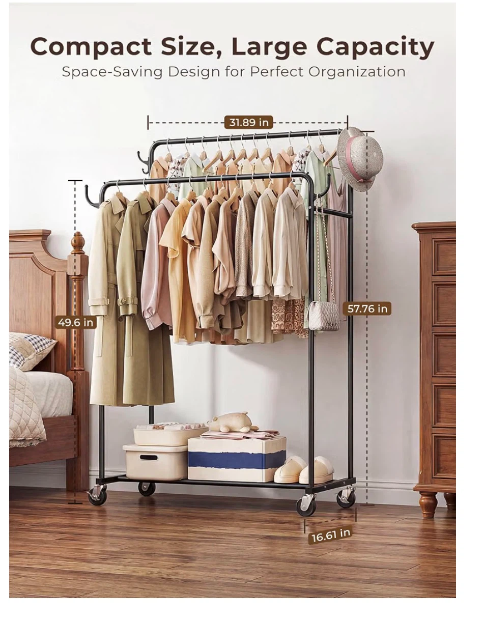 Rolling Garment Rack with Double Rods - photo 2