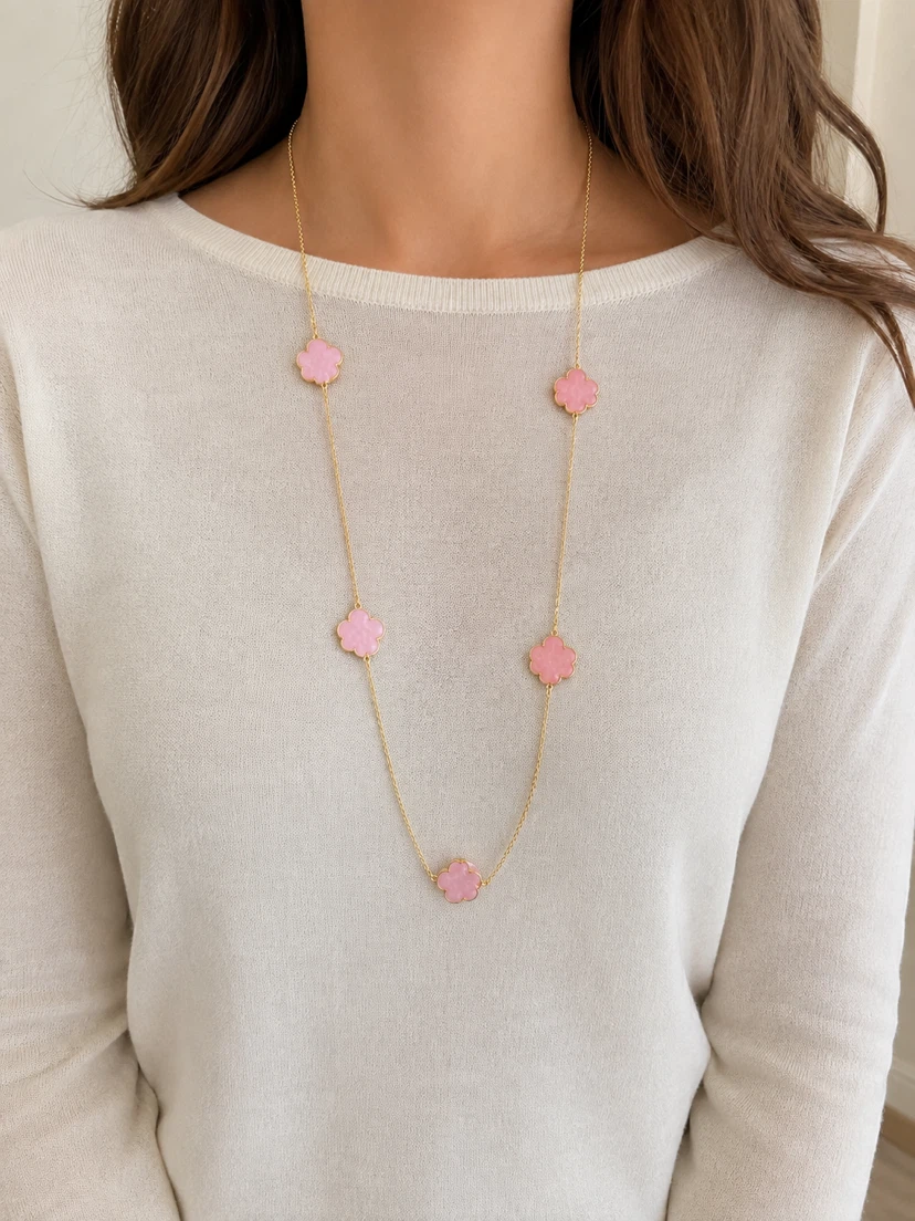 Pink Van cleef style Charm Necklace