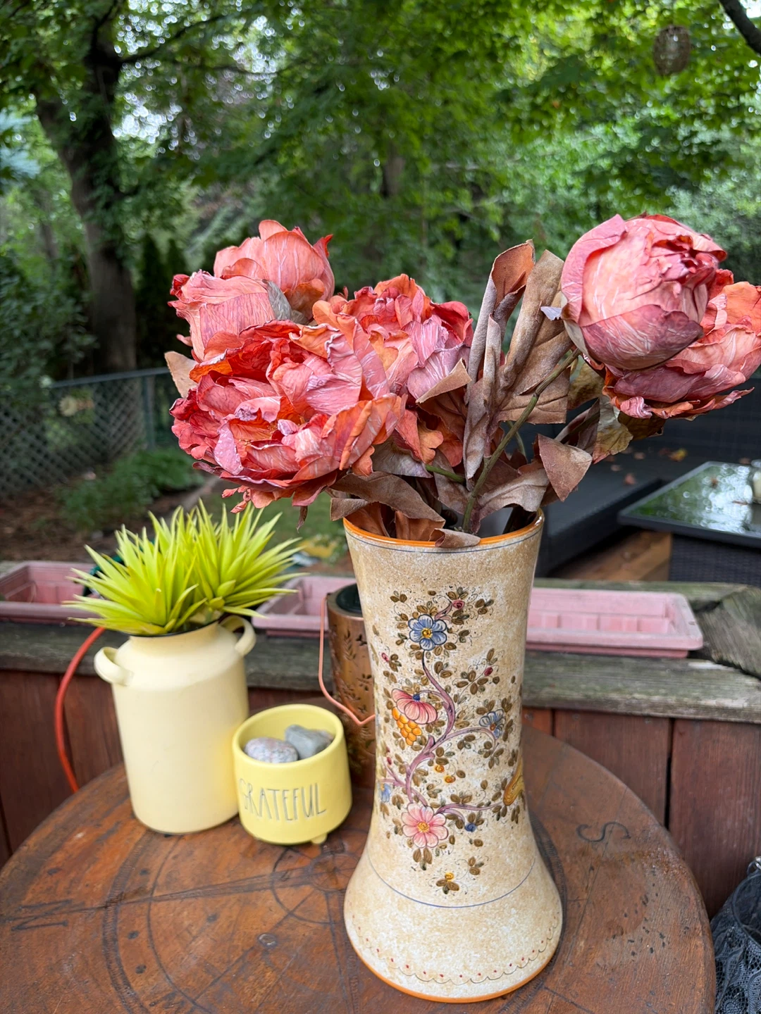 Vintage Hand-painted Ceramic Floral Vase from Italy