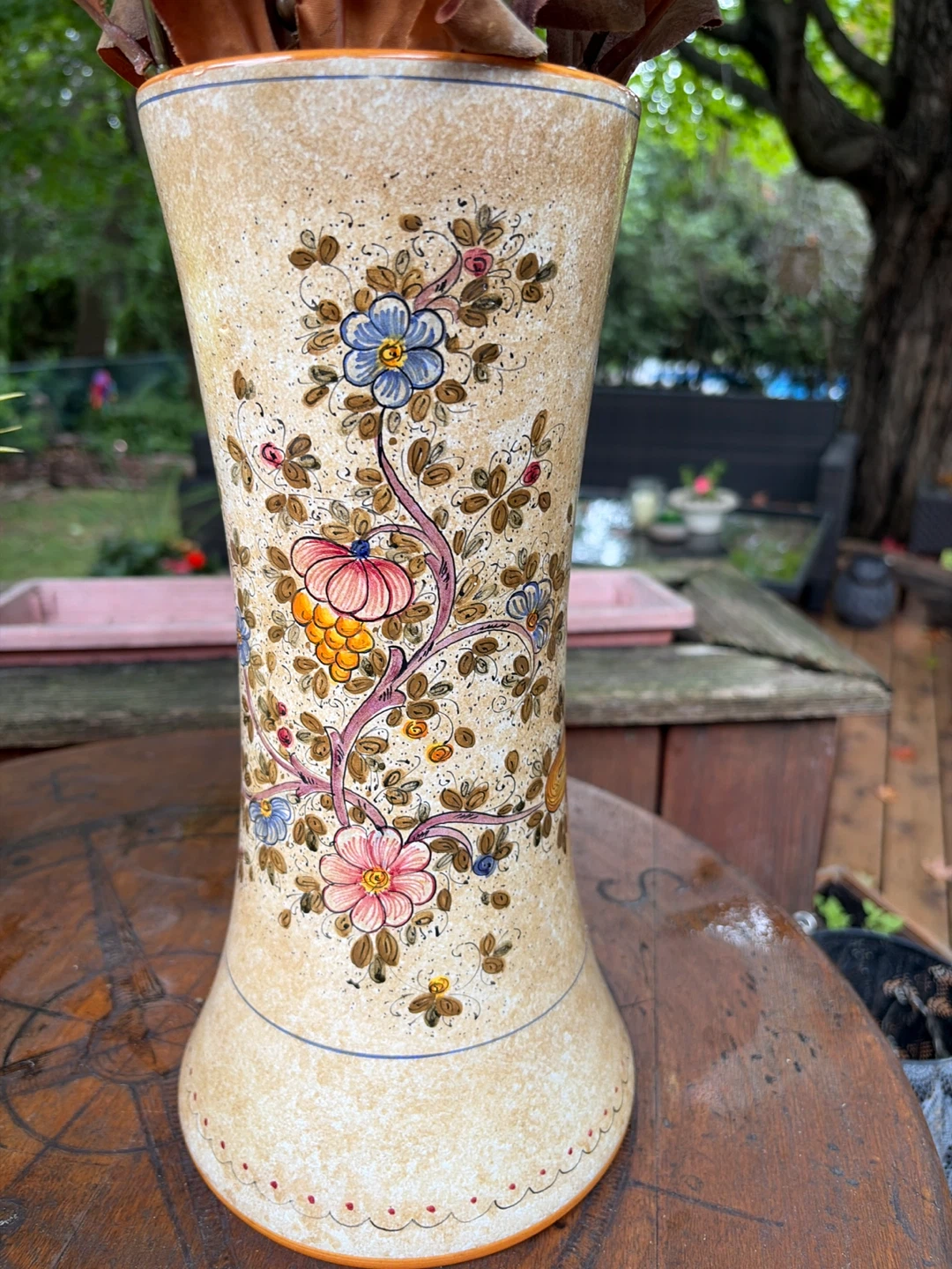 Vintage Hand-painted Ceramic Floral Vase from Italy - photo 2