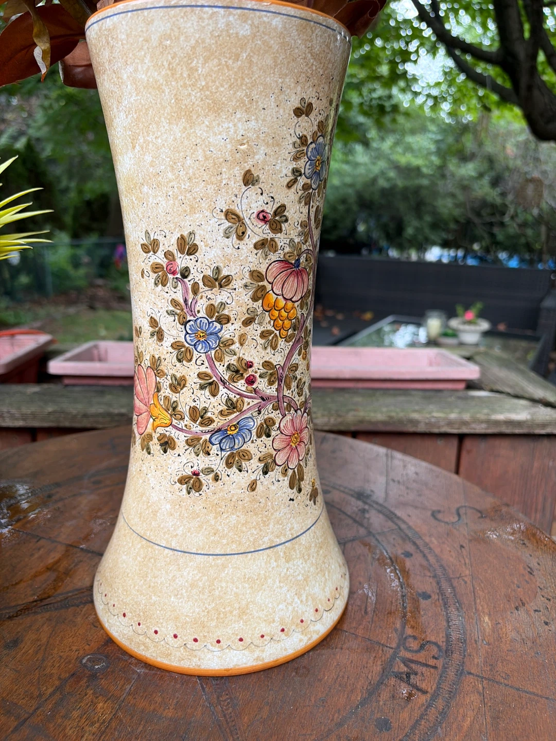 Vintage Hand-painted Ceramic Floral Vase from Italy - photo 4
