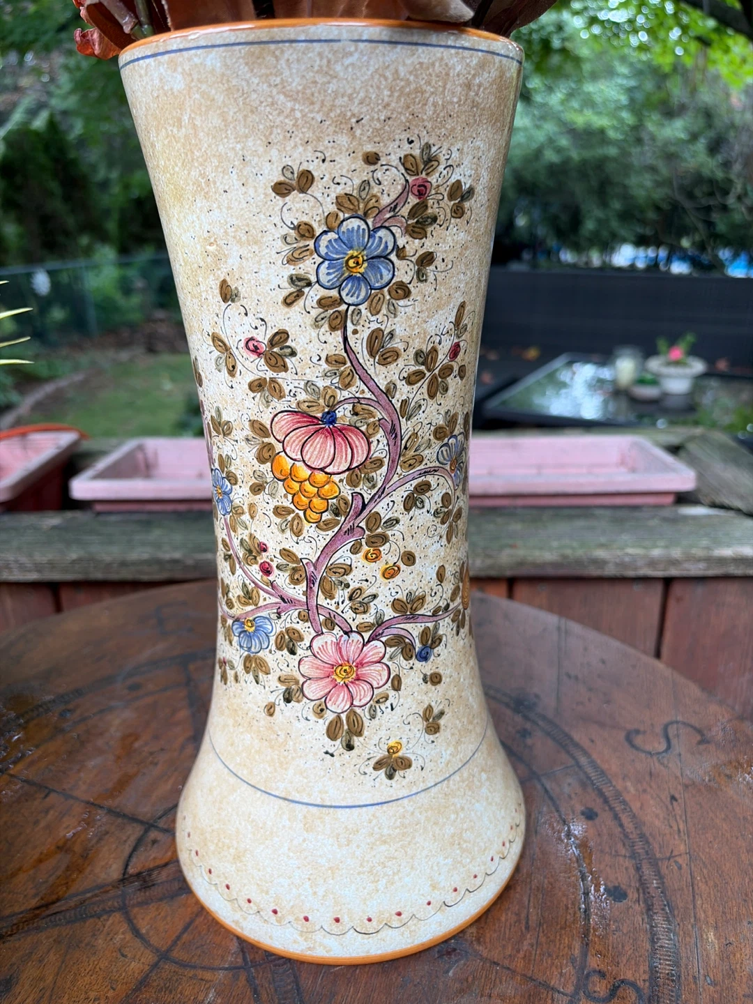 Vintage Hand-painted Ceramic Floral Vase from Italy - photo 5