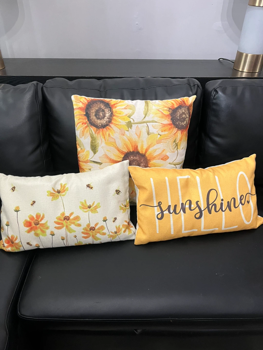 Set of 3 Decorative Sunflower and Bee Throw Pillows