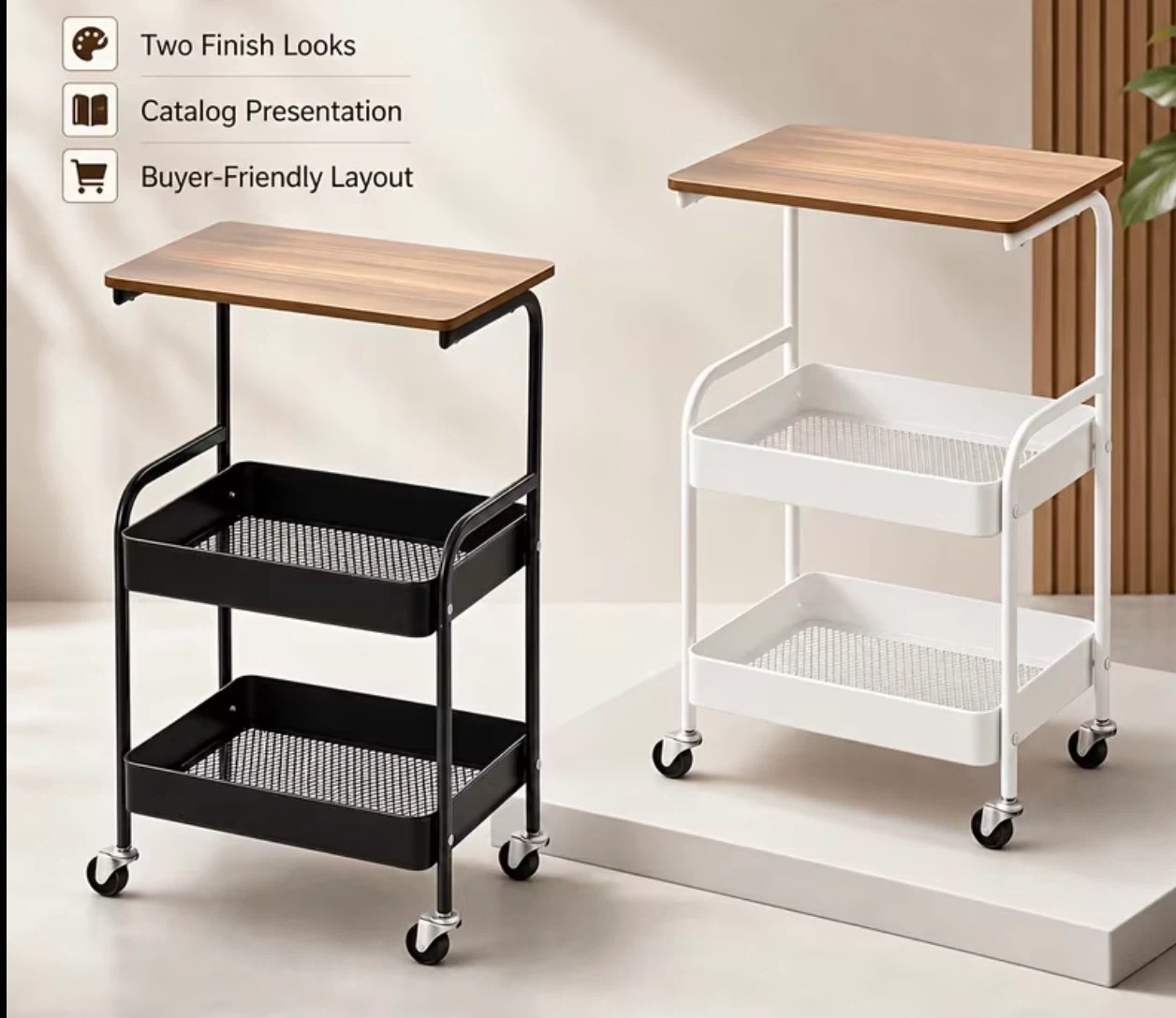 3-Tier Rolling Storage Cart with wood top (BRAND NEW IN BOX)