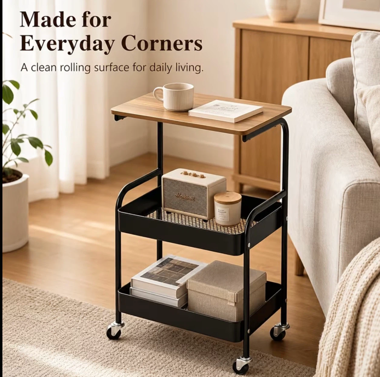 3-Tier Rolling Storage Cart with wood top (BRAND NEW IN BOX) - photo 3