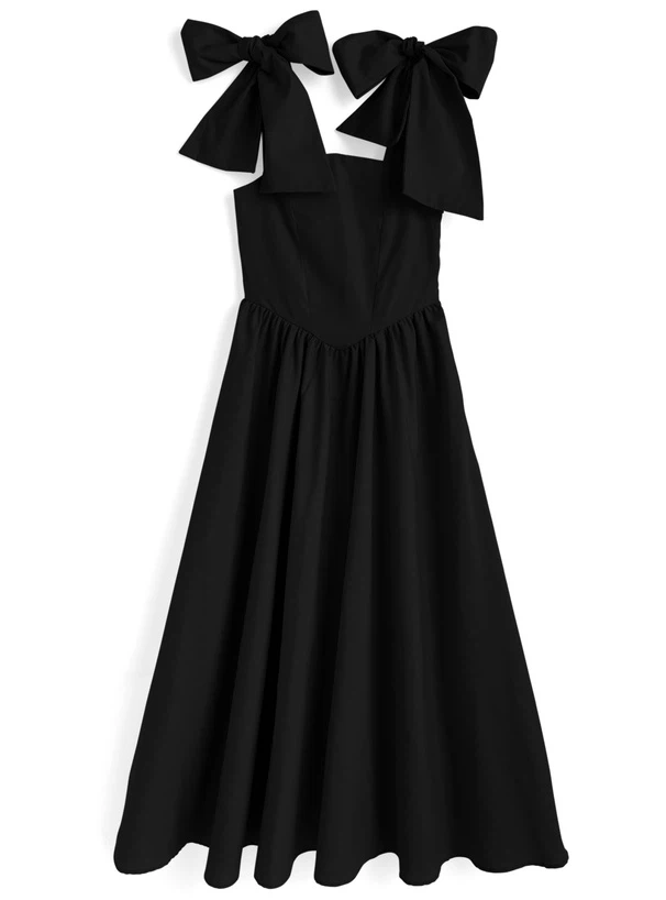 Black Dress with Bow Shoulder Straps