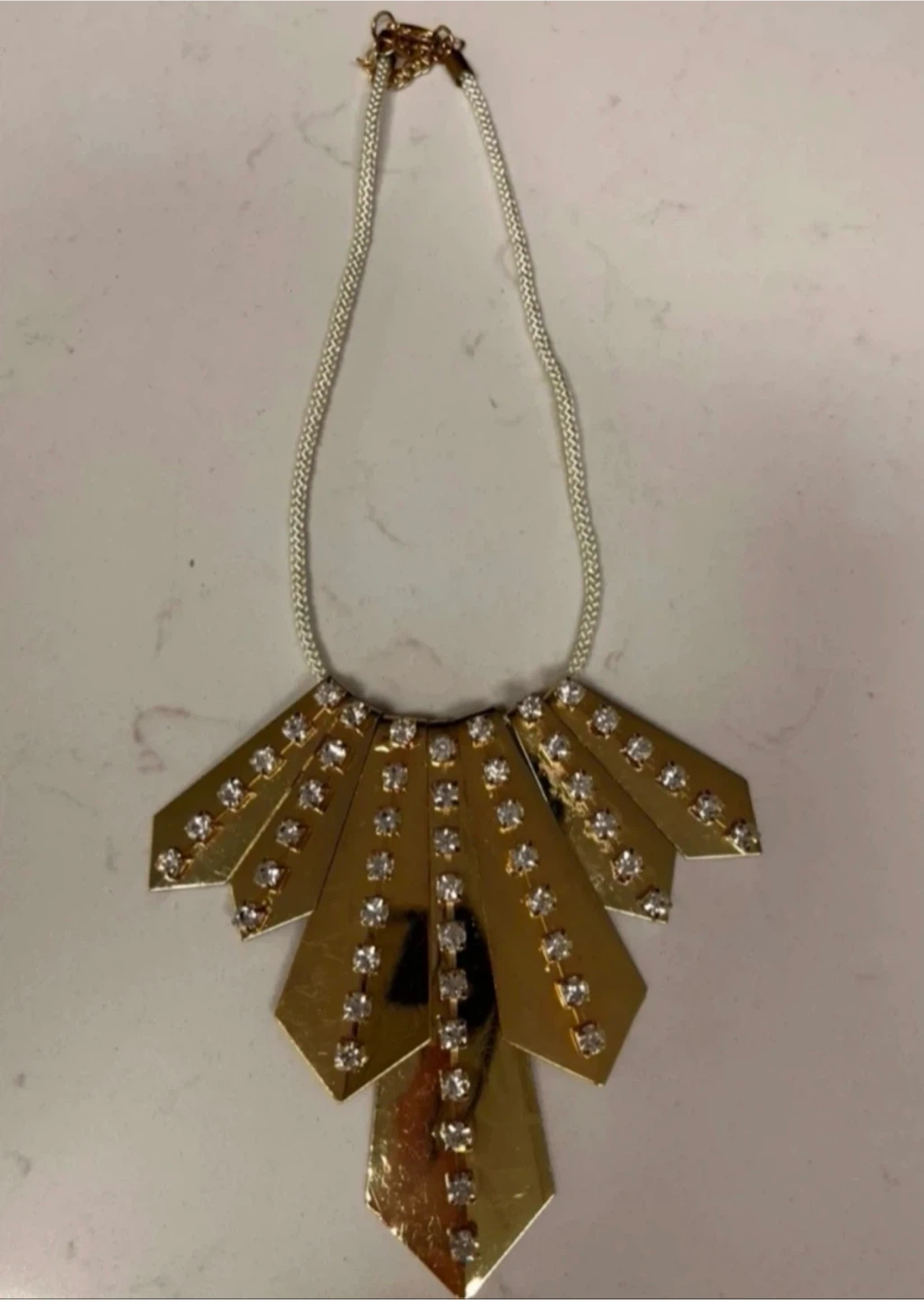 Gold-tone statement necklace rhinestones NEW