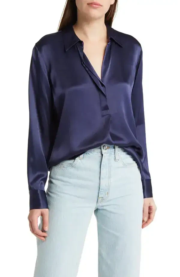 Rails - Nissa Navy Blue Silk Blouse