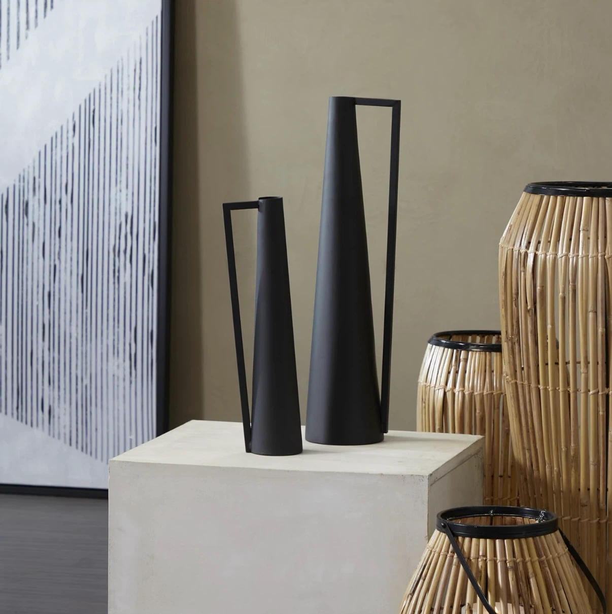 Black Metal Cone Vases - Set of 2