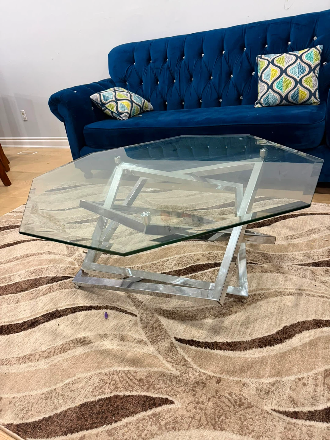 Glass Coffee Table with Metal Base