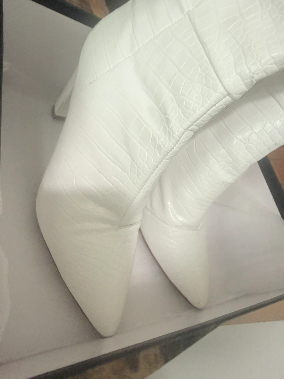 White Faux Crocodile Knee-High Boots pre owned - photo 3