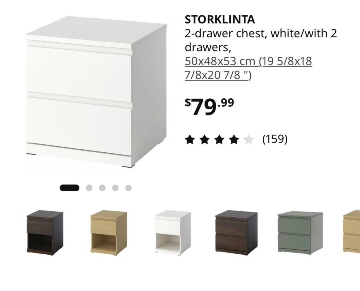 IKEA STORKLINTA 2-Drawer Nightstand / Bedside Table – White - photo 3
