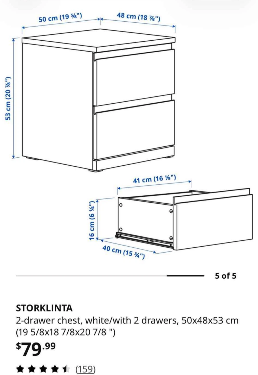 IKEA STORKLINTA 2-Drawer Nightstand / Bedside Table – White - photo 4