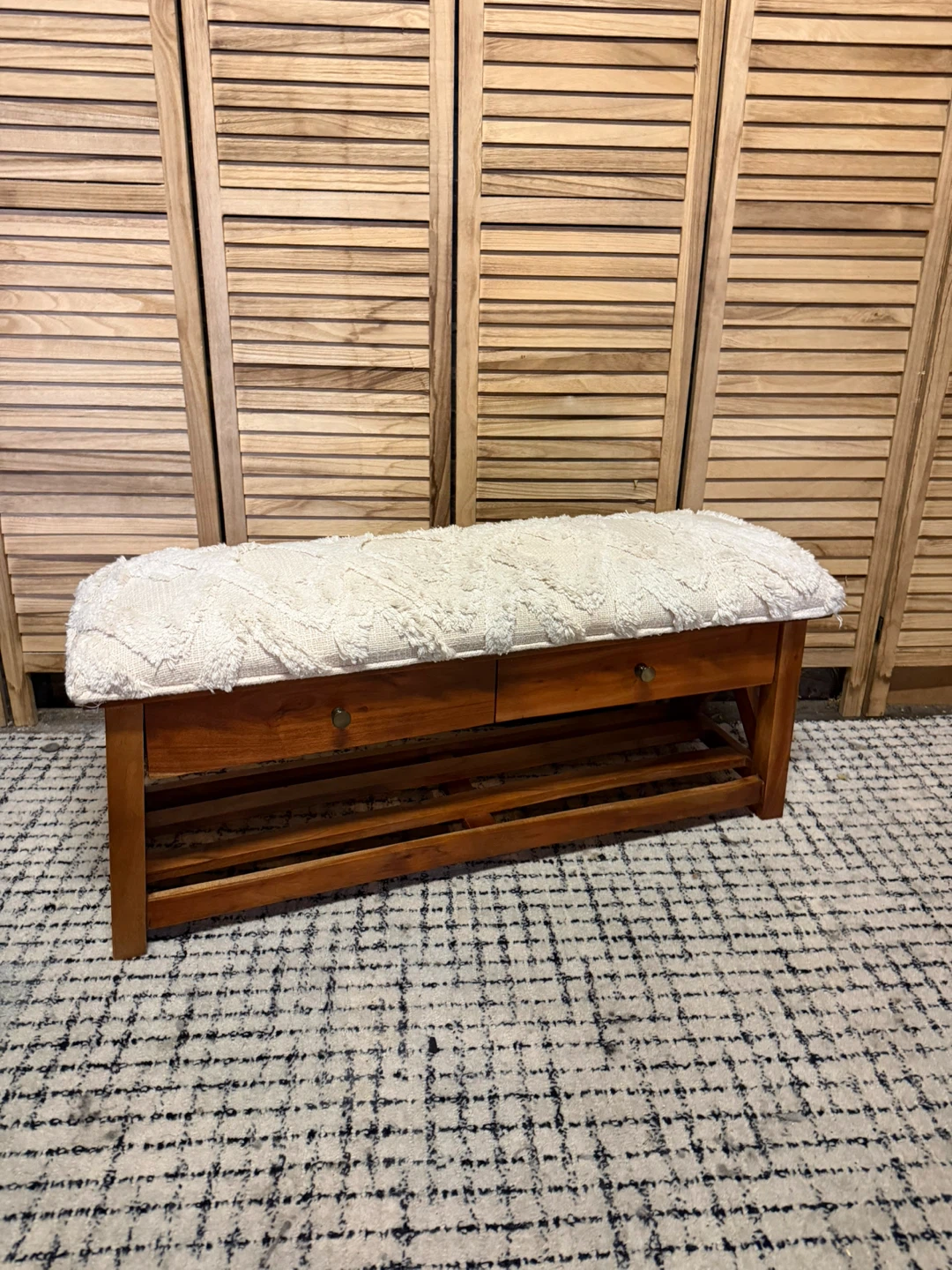 Wooden Storage Bench with White Tufted Cushion - photo 3