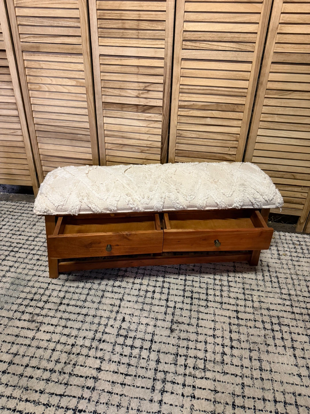 Wooden Storage Bench with White Tufted Cushion - photo 4
