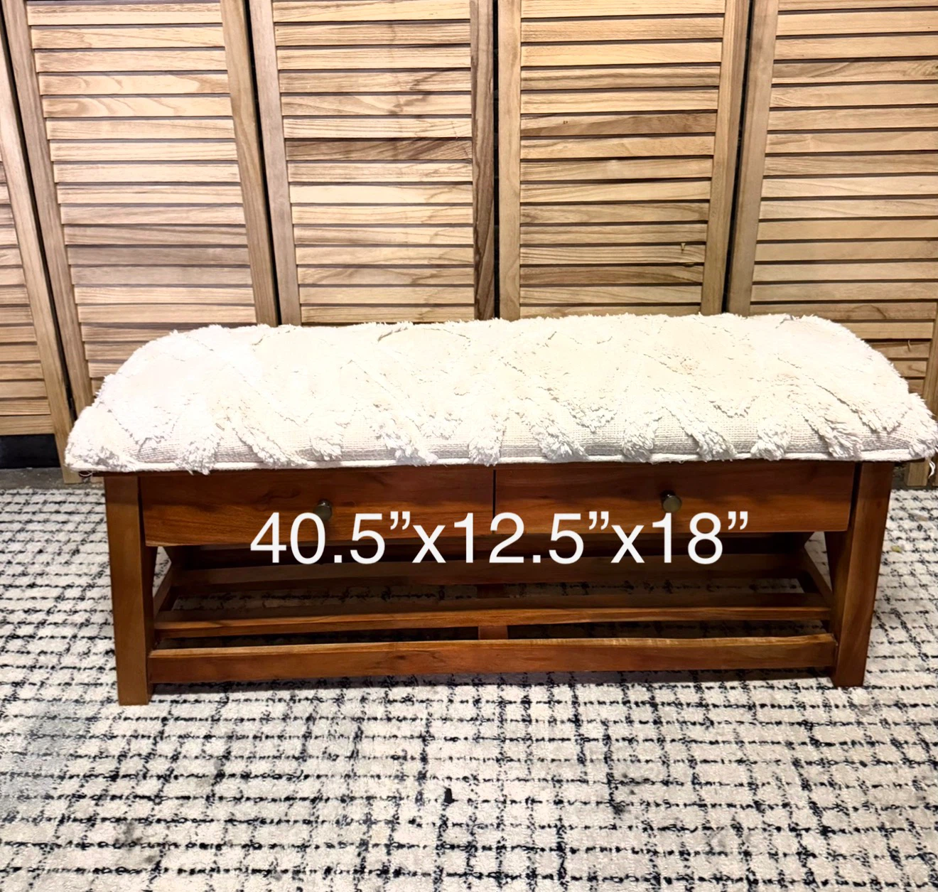 Wooden Storage Bench with White Tufted Cushion - photo 5