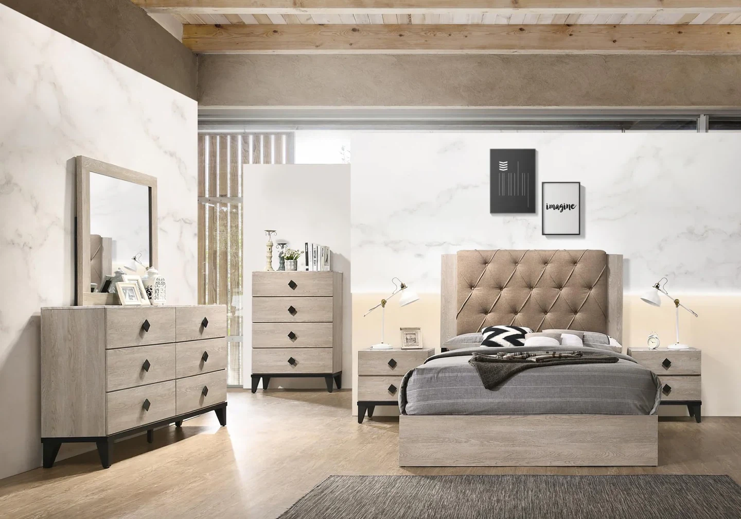 Modern Bedroom Set with Tufted Headboard