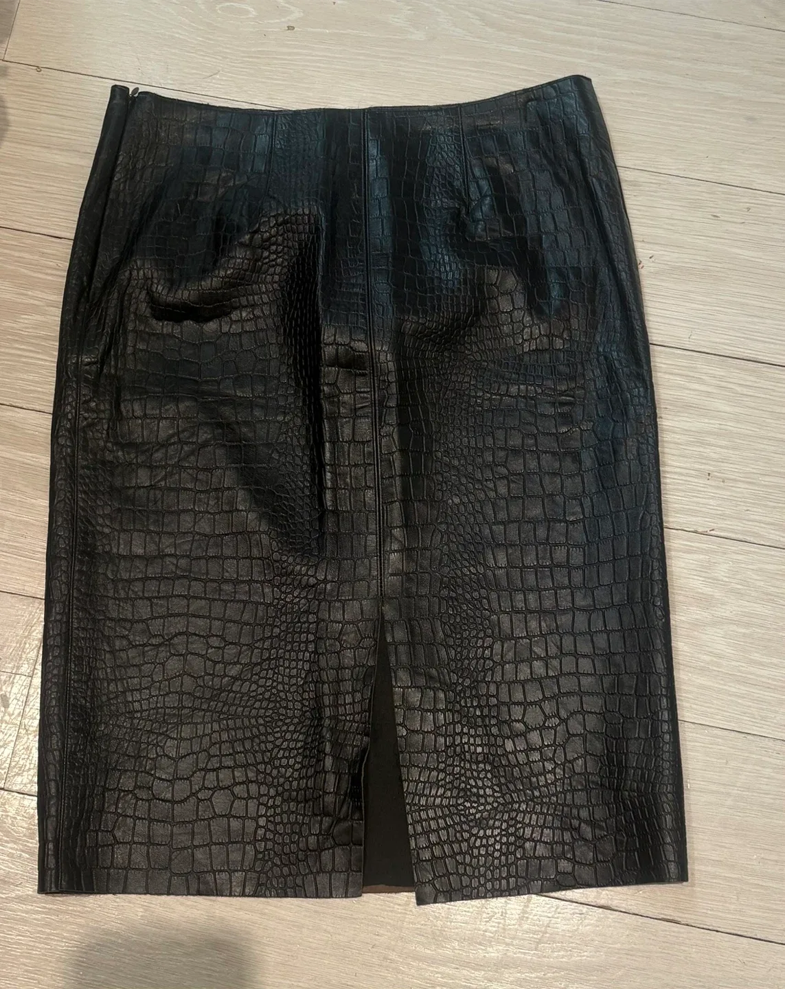 illia Bergdorf Goodman Brown Croc Embossed Leather Skirt Size 4 - photo 2