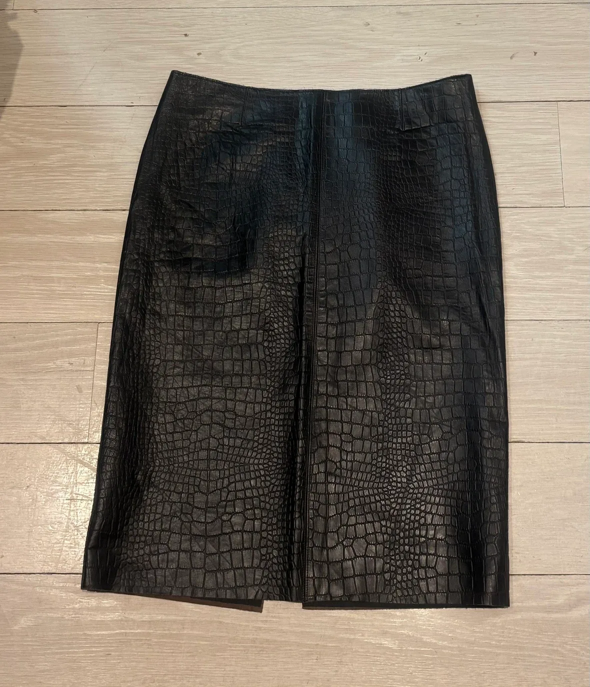 illia Bergdorf Goodman Brown Croc Embossed Leather Skirt Size 4