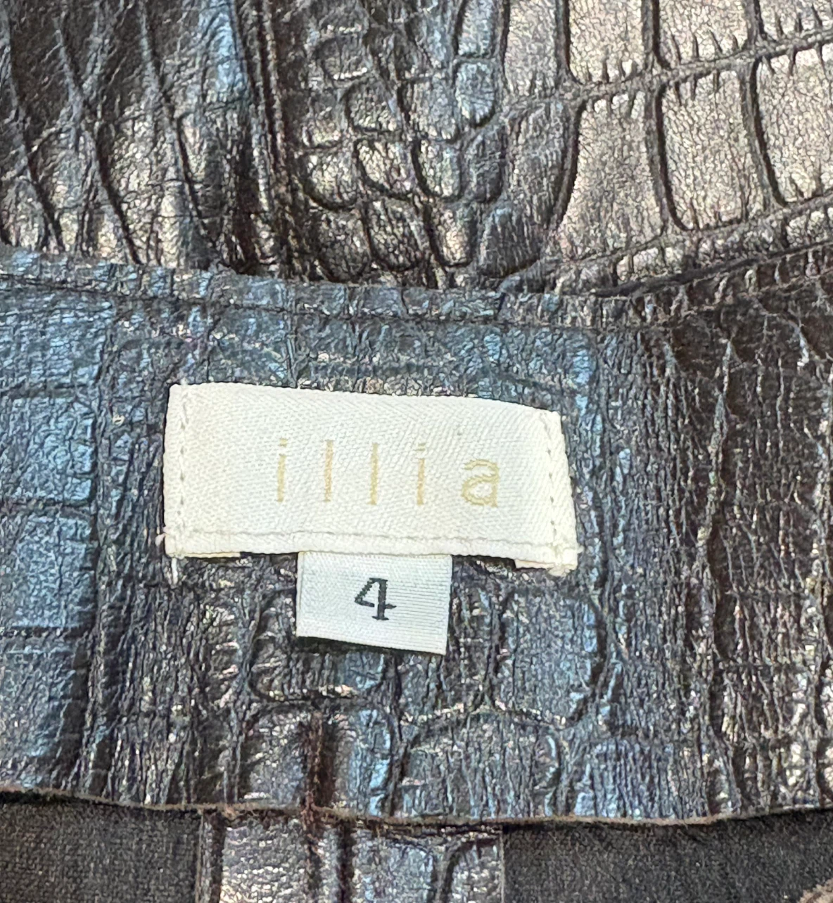 Theory Croc-Embossed Dark Brown Genuine Leather Skirt Size 4 - photo 3