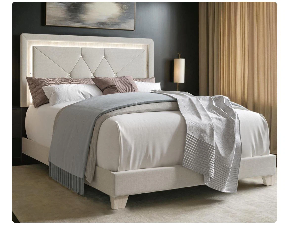 Upholstered Queen Bed Frame with LED Headboard