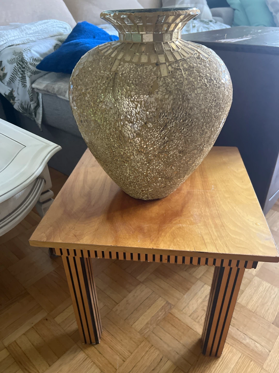 Wooden Side Table with Slatted Design
