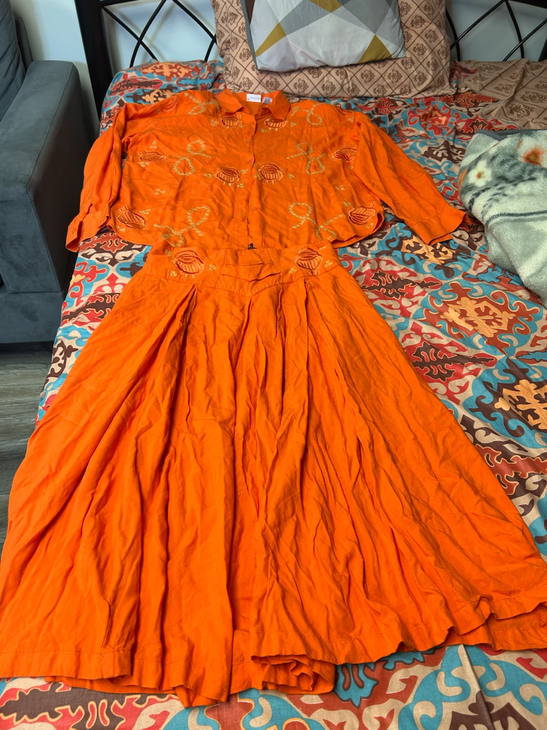 Freestyle Orange Embroidered Blouse and Skirt Set - photo 2