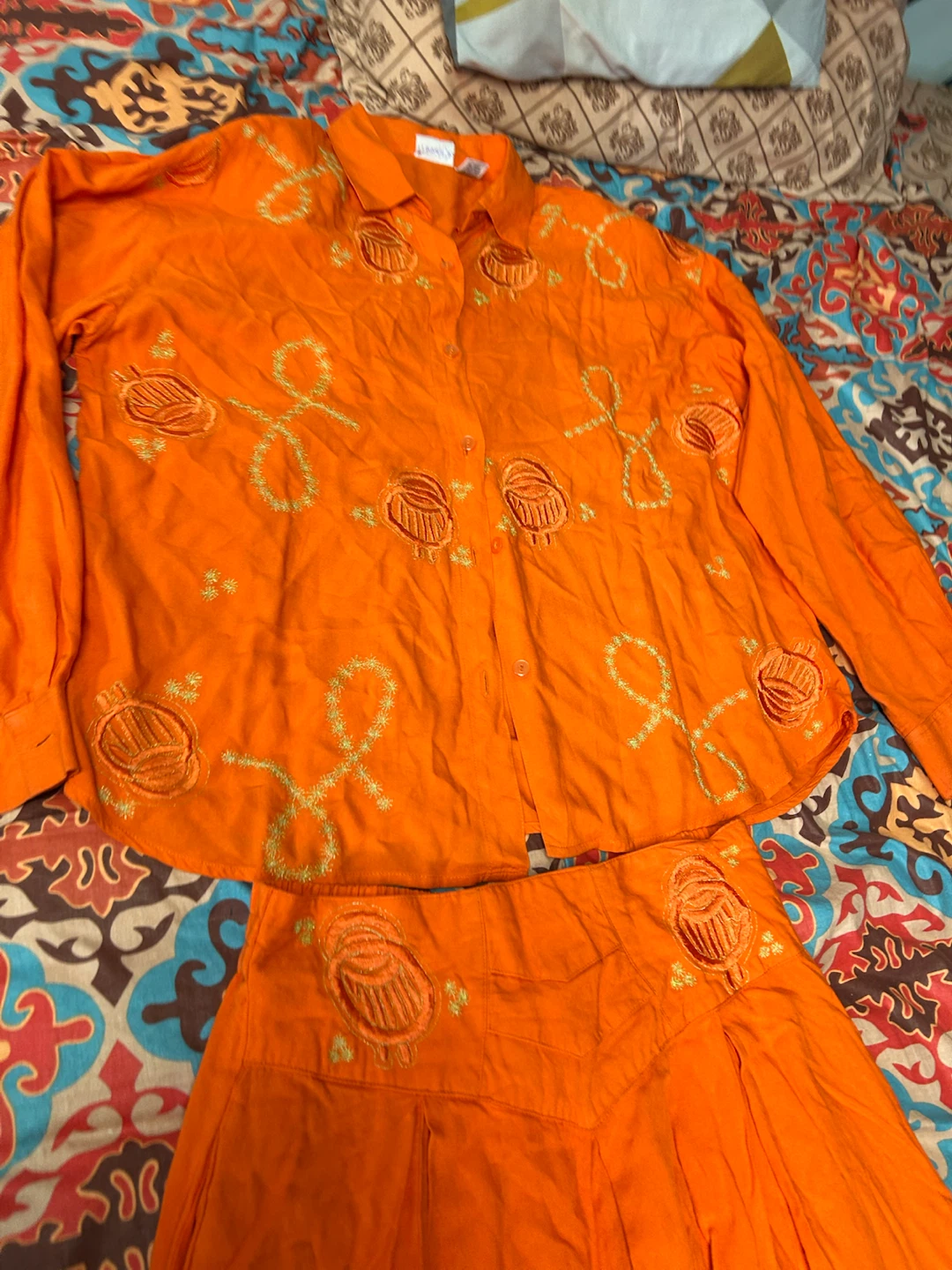Freestyle Orange Embroidered Blouse and Skirt Set - photo 3