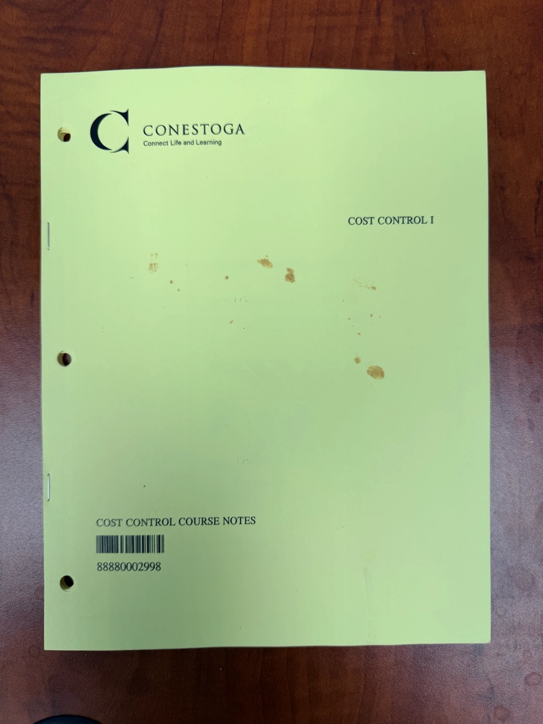 Conestoga College Cost Control I Course Notes