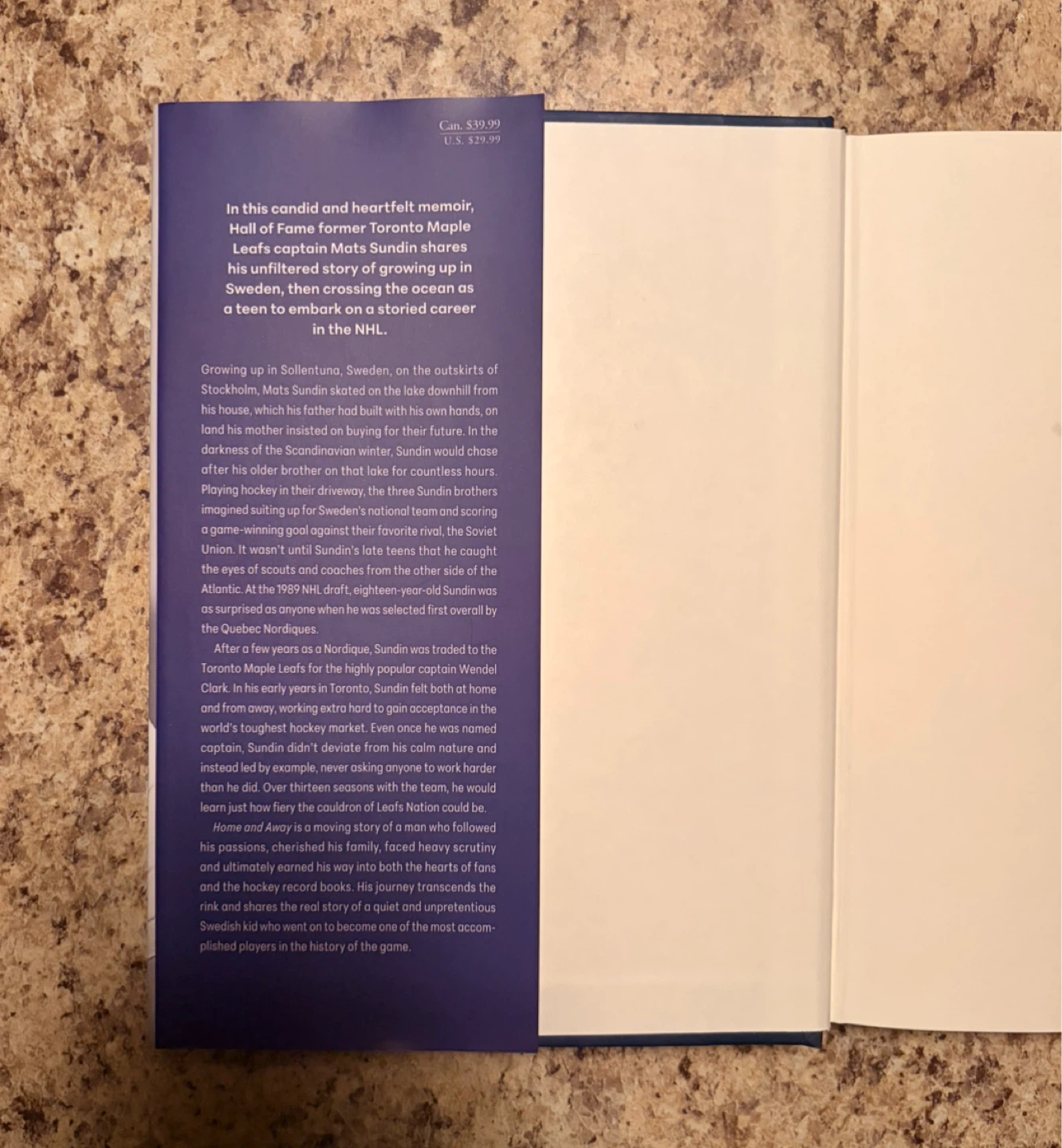 Hardcover Book: “Home And Away” by Mats Sundin - photo 2