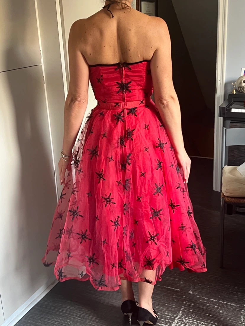 Vintage hot pink and black star print halter dress - photo 2