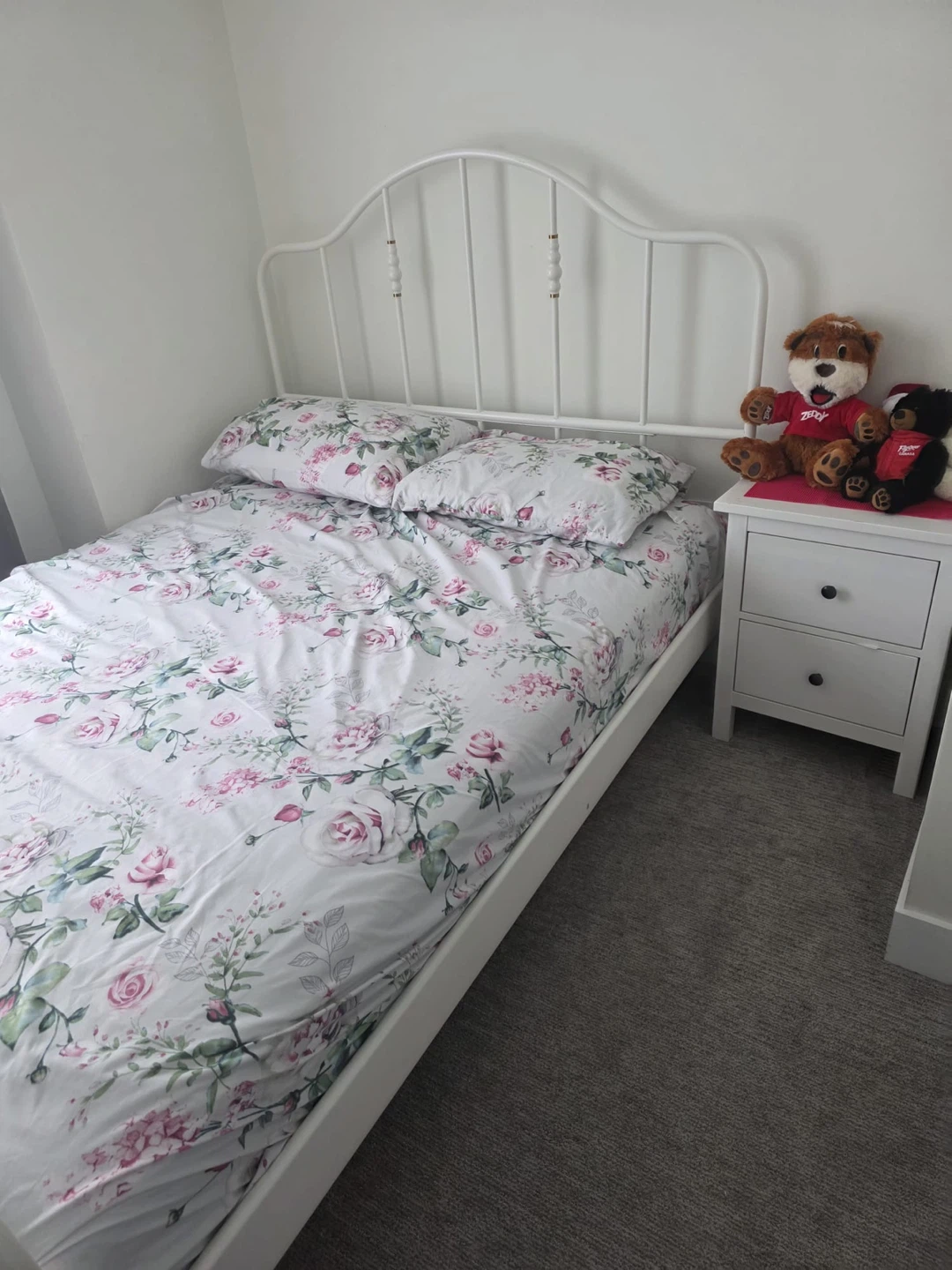 Queen IKEA Bed Frame + Mattress + Side Table – $295