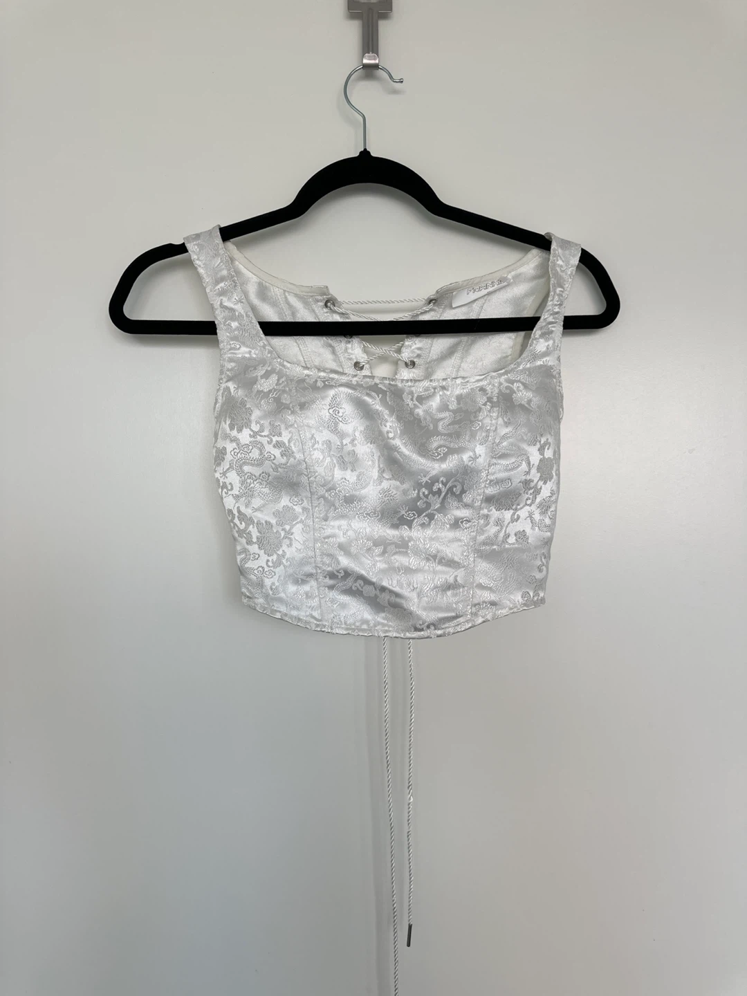 Franki White Brocade Lace-Up Crop Top fits XXS