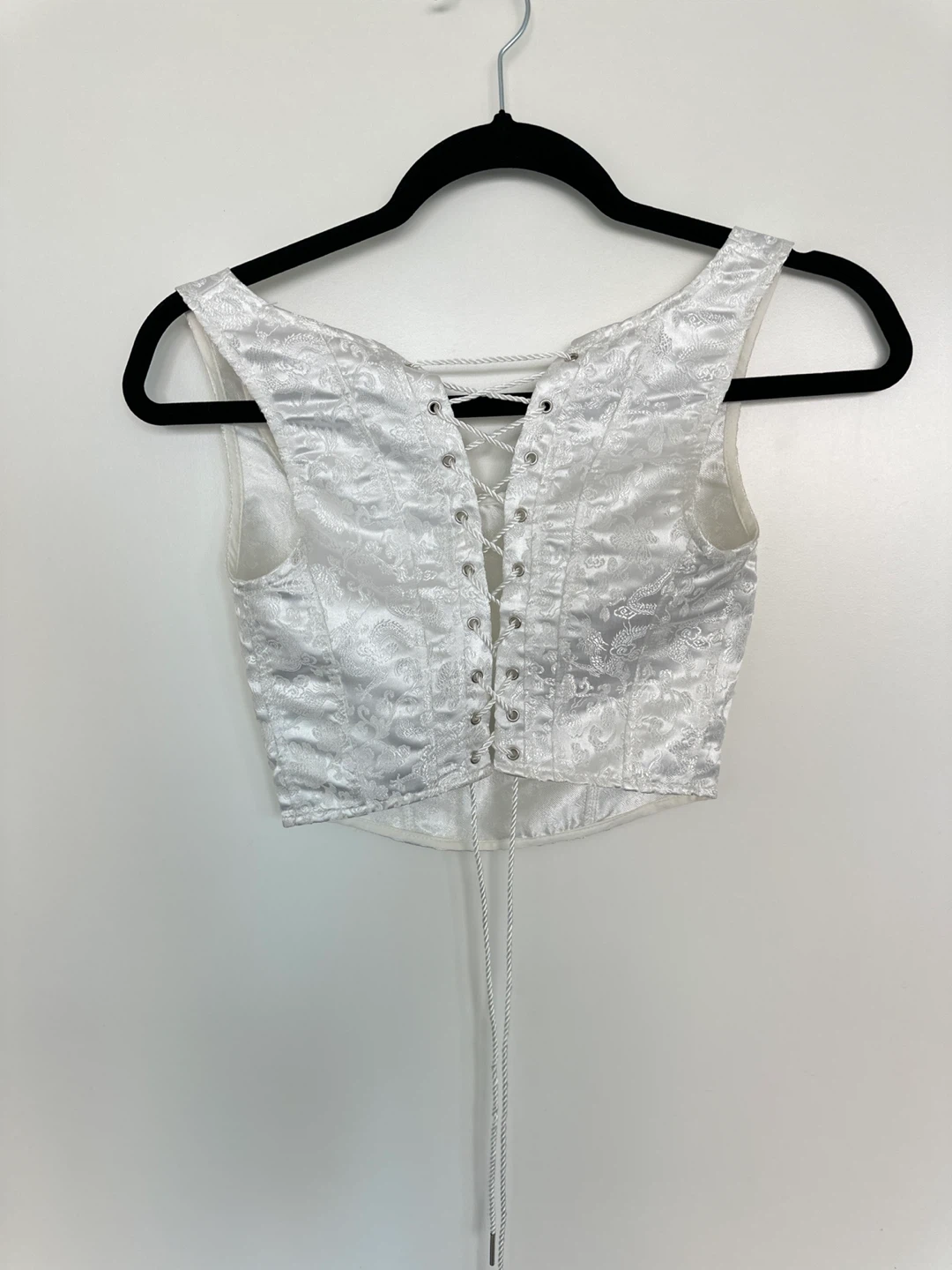Franki White Brocade Lace-Up Crop Top fits XXS - photo 2