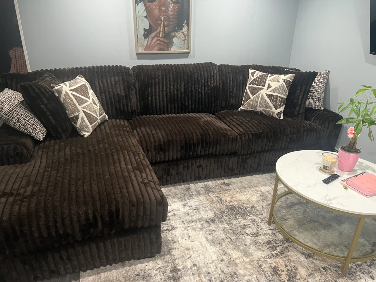 Brown Corduroy Sectional Couch