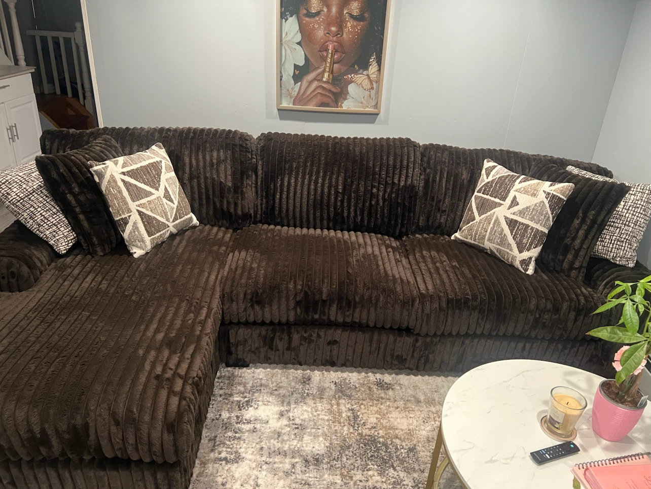 Brown Corduroy Sectional Couch - photo 2