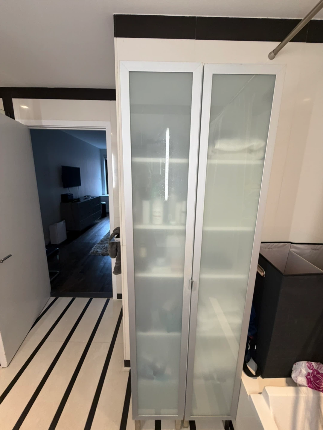 IKEA Tall Bathroom Cabinet with Frosted Glass Doors