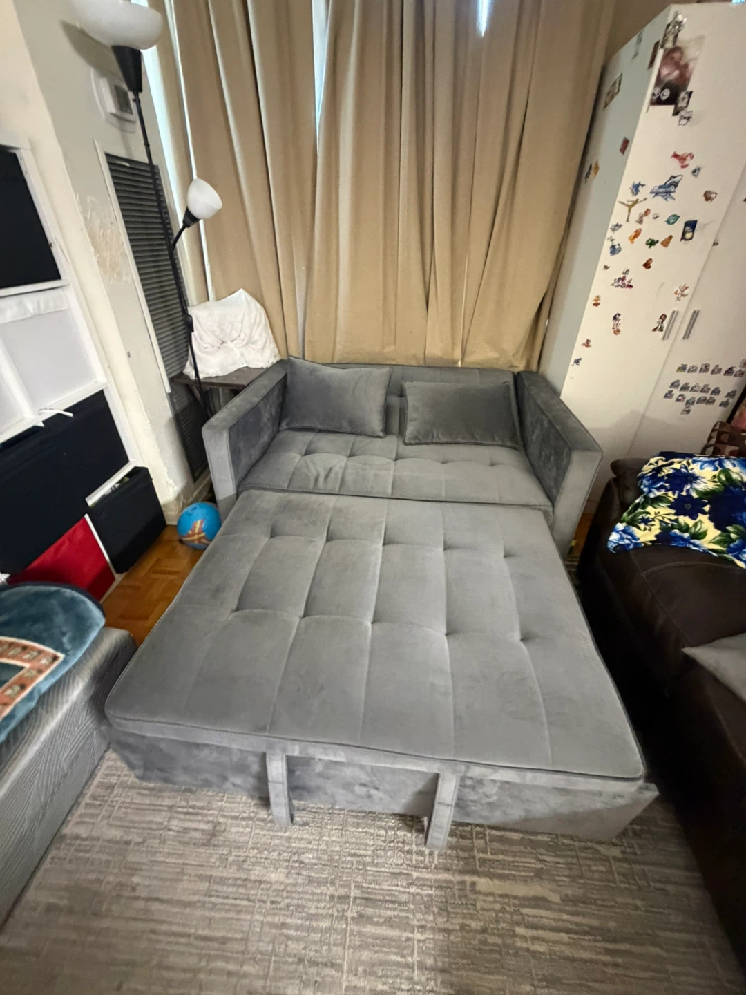 Grey Velvet Pull-Out Sofa Bed - photo 2