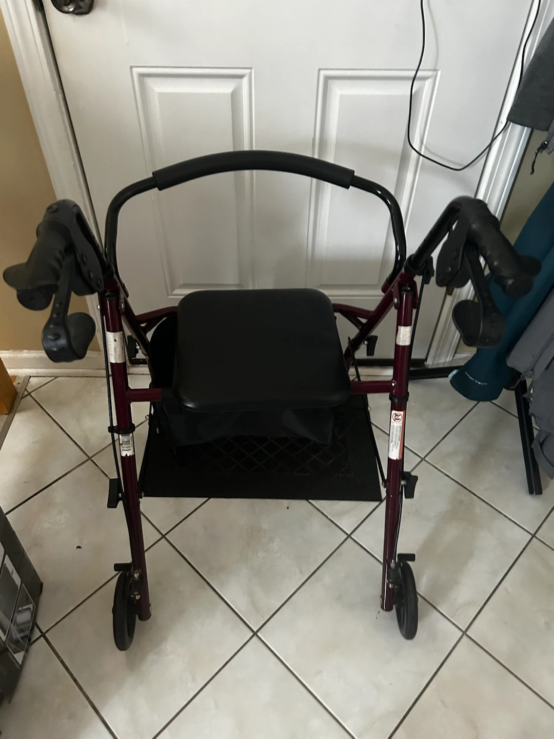 Red Rollator Walker with Seat and Bag