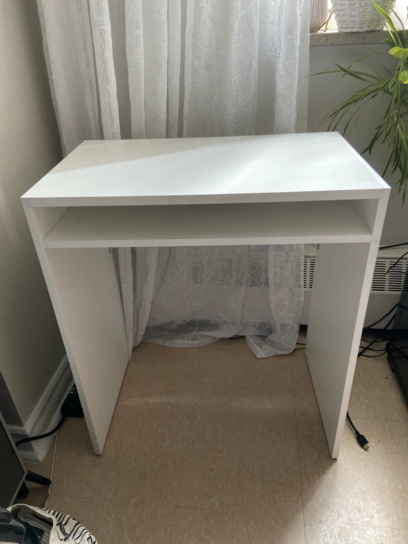 White Small Desk with Shelf with chair