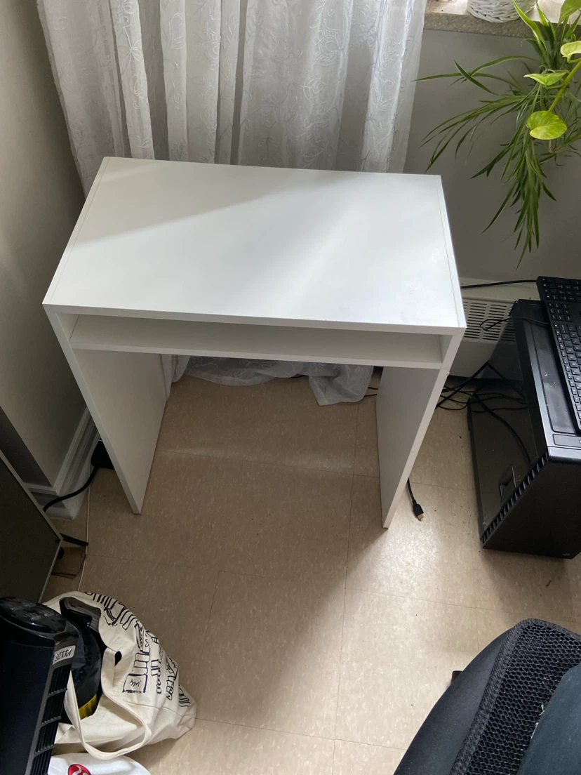 White Small Desk with Shelf with chair - photo 3