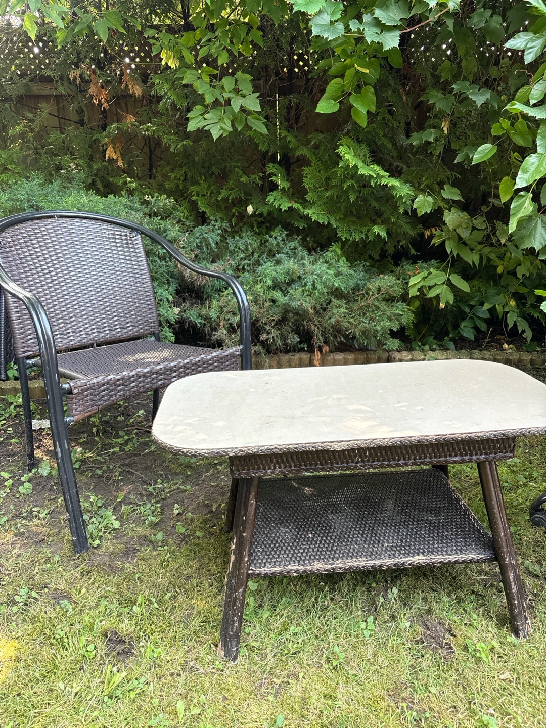 Wicker Patio Chair and Coffee Table Set