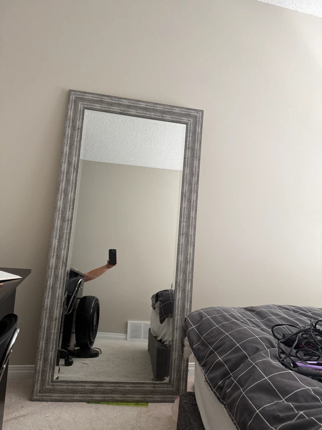Large Floor Mirror with Grey Wood Frame